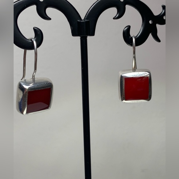 Silpada Rare HTF Sterling Silver & Red Stone Square French Wire Drop Earrings - Picture 5 of 12